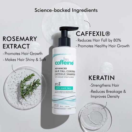 mCaffeine Advanced Hair Fall Control Caffexil® Shampoo with Keratin, Biotin & Rosemary | 80% Hair Fall Control | Men & Women | Sulphate Free - 250 ML