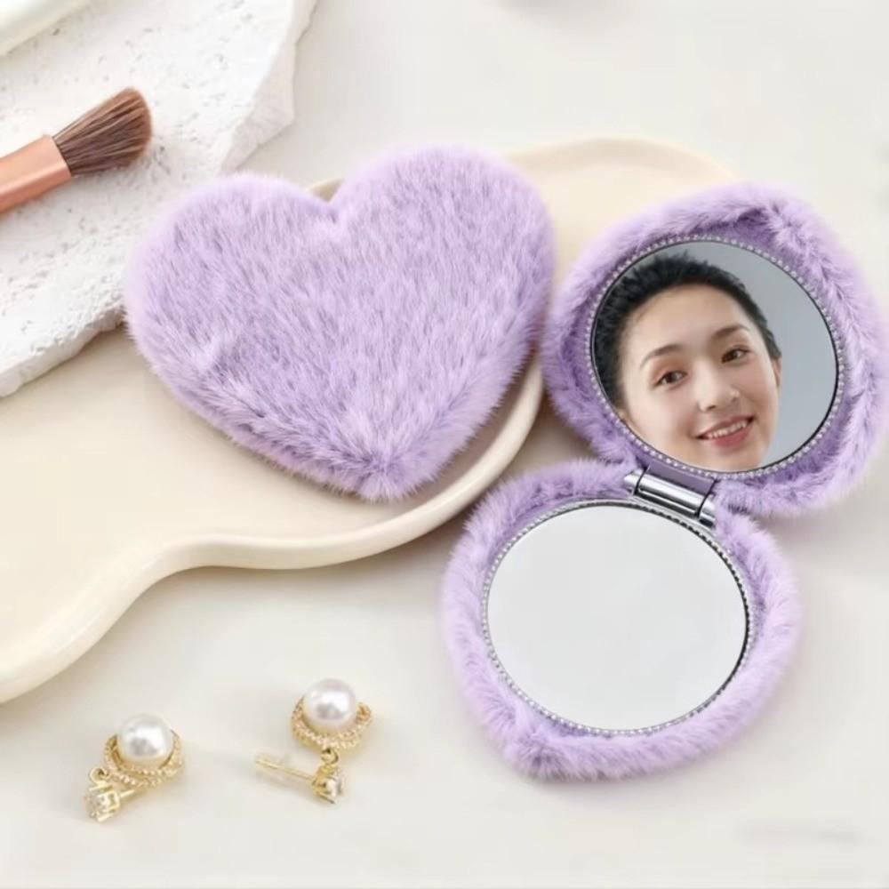 Mini Pocket Travel Handheld Mirror Double-sided Cosmetic Mirror New Plush Makeup Mirror Student