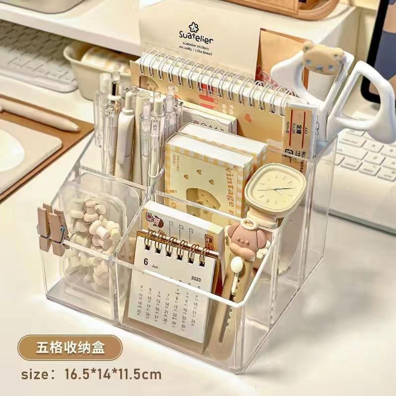 

Прозрачный высококачественный настольный держатель для ручек, ящик для хранения карандашей, 5 ячеек, большая емкость, органайзер для канцелярских принадлежностей, подставка для ручек для домашнего офиса прозрачный