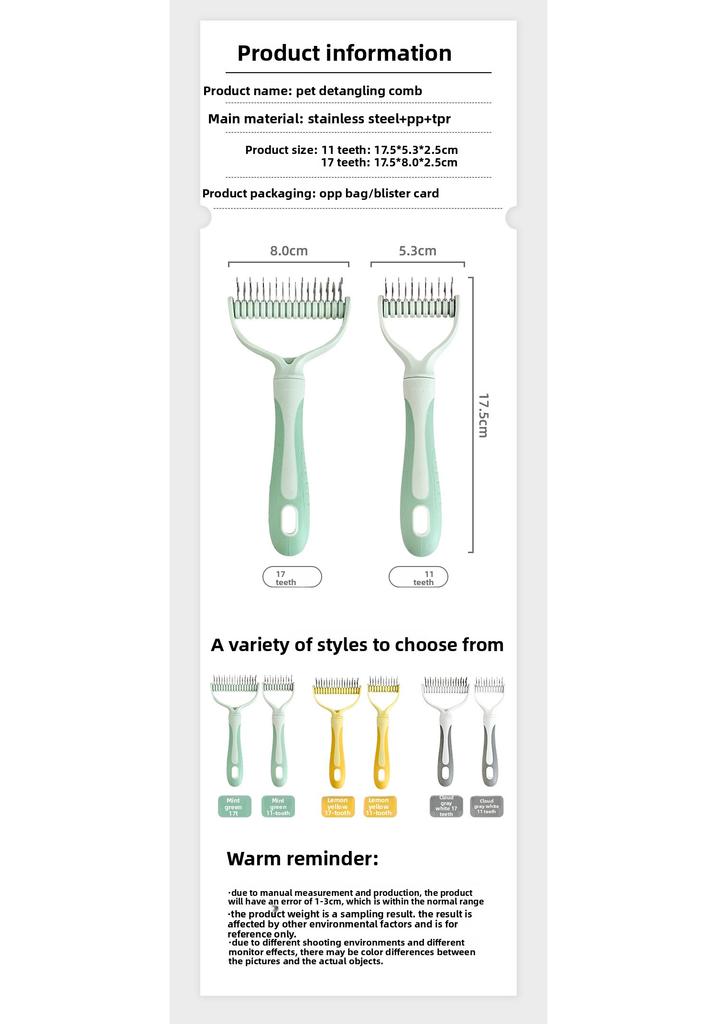 Pet Dematting Comb Stainless Steel Double Sided Undercoat Rake Dog Cat Grooming Brush Shedding Tool