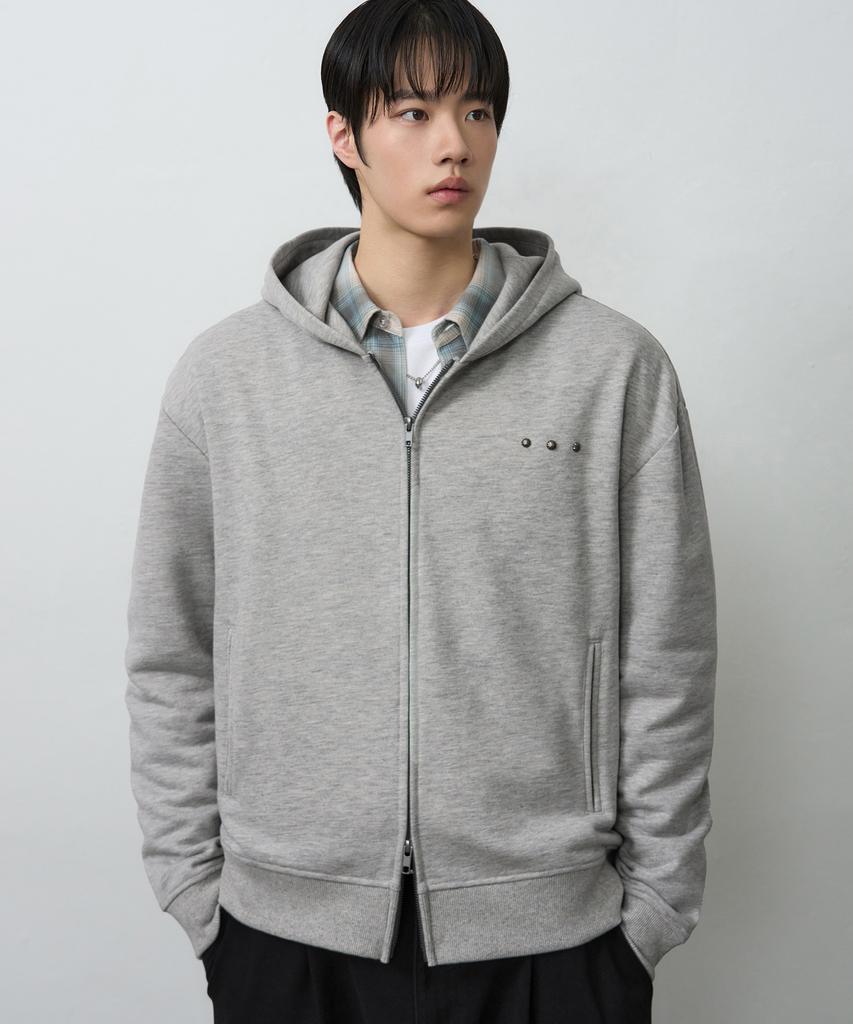 Draw Fit Rivet Point Crop Zip-Up Hoodie [Melange]