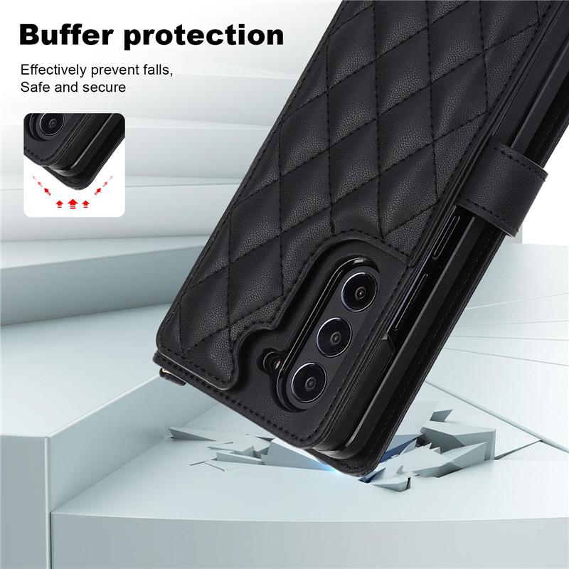 Luxus-Crossbody-Lanyard-Leder-Geldbörsen-Karten-Handyhülle für Samsung Galaxy Z Fold 5 4 3 Handgelenk-Seil-Flip-Stand-Abdeckung