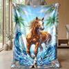 Oceanic Horse Majesty Theme Blanket Lightweight Warm Flannel Blanket Decorative Throw Blanket for Home Decoration