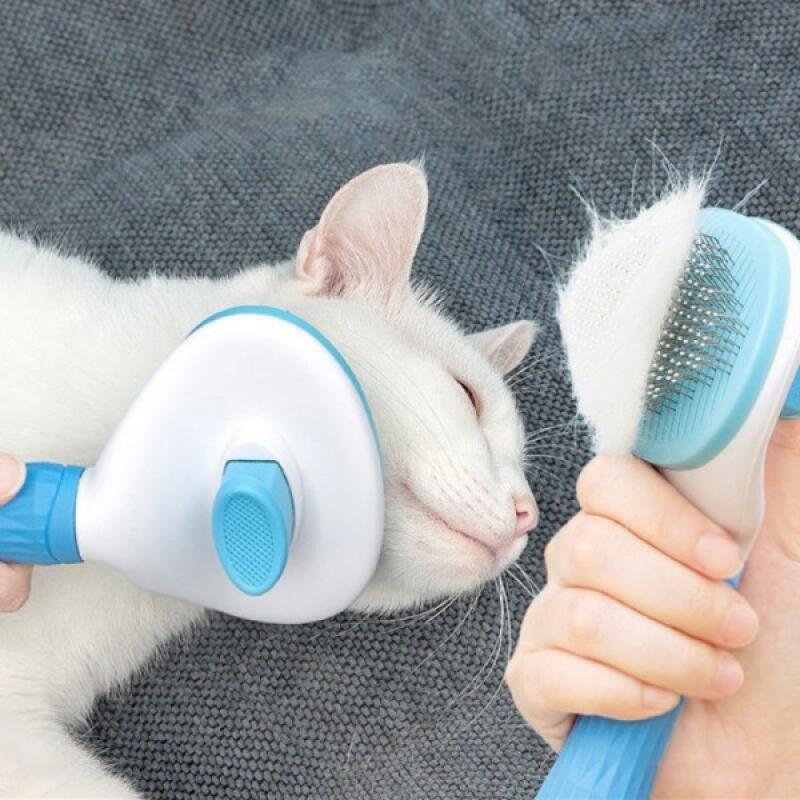 One-Touch Dog Hair Removal Comb Healing Slicker Brush pink