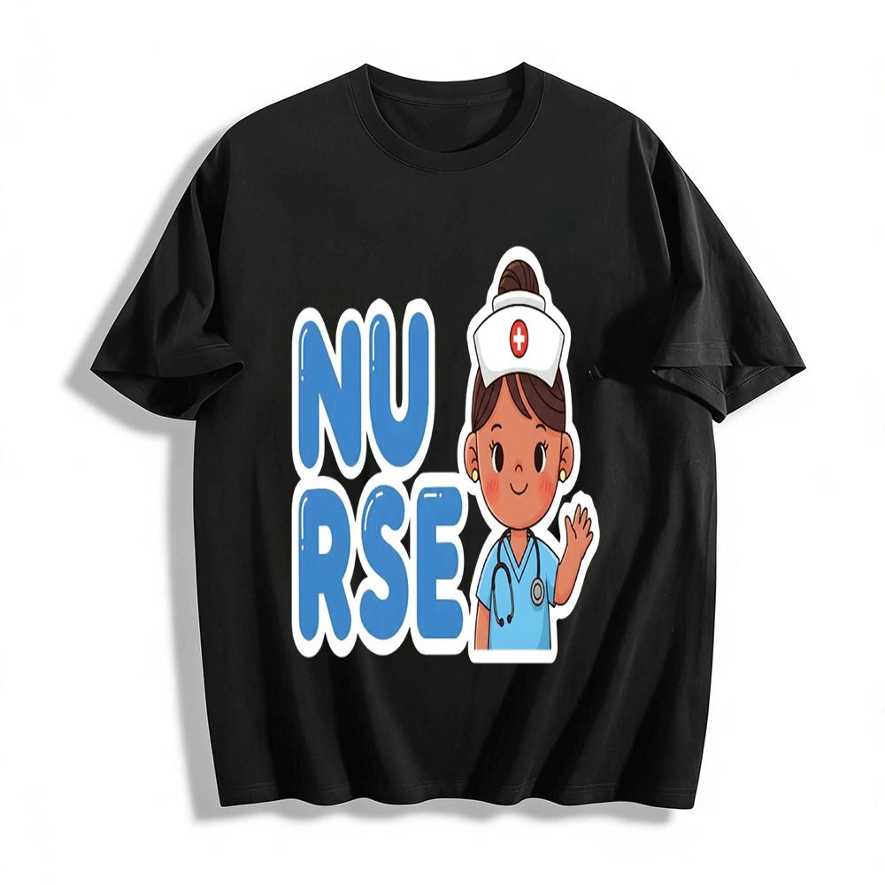 

Cute Nurse Print Casual Top Medical Theme Versatile Daily T-Shirt Pure cotton T-shirt XXS