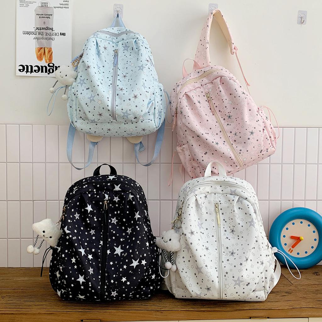 Schoolbag Korean Star Printed Backpack Women's Lightweight Simple Student School Bag Casual Versatile Girl Heart Travel Small Backpack