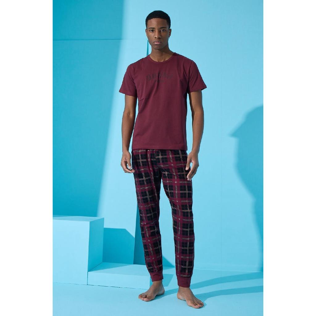 Marineblaues, kurzärmliges Herren-Pyjama-Set mit Urban-Print