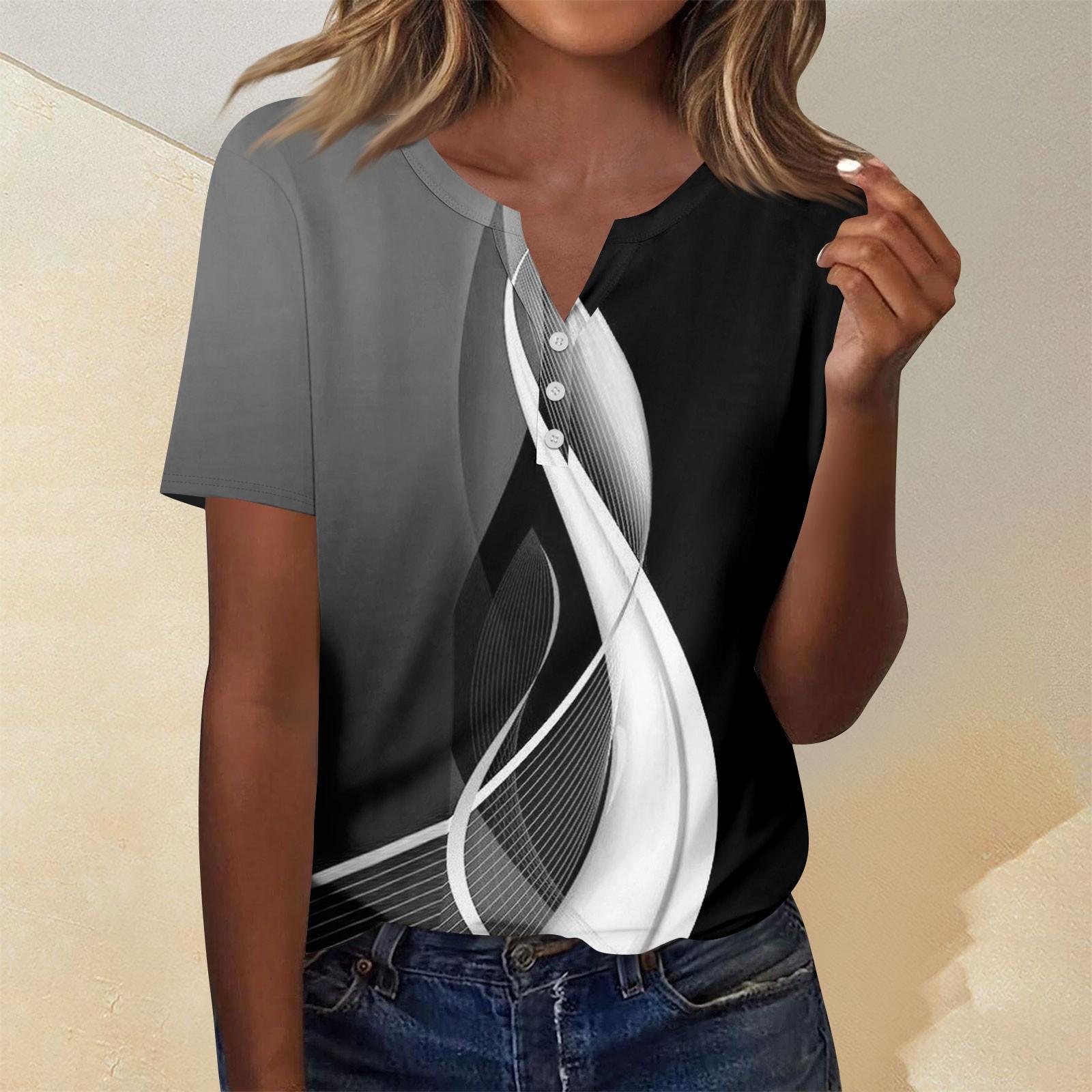 

Женская мода повседневный короткий рукав цветочный принт топ XXL