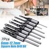 6-12.7mm HSS Square Hole Mortiser Drill Bit Saw Mortising Chisel Woodworking Electric Drill Tools 6-12.7mm 7pcs
