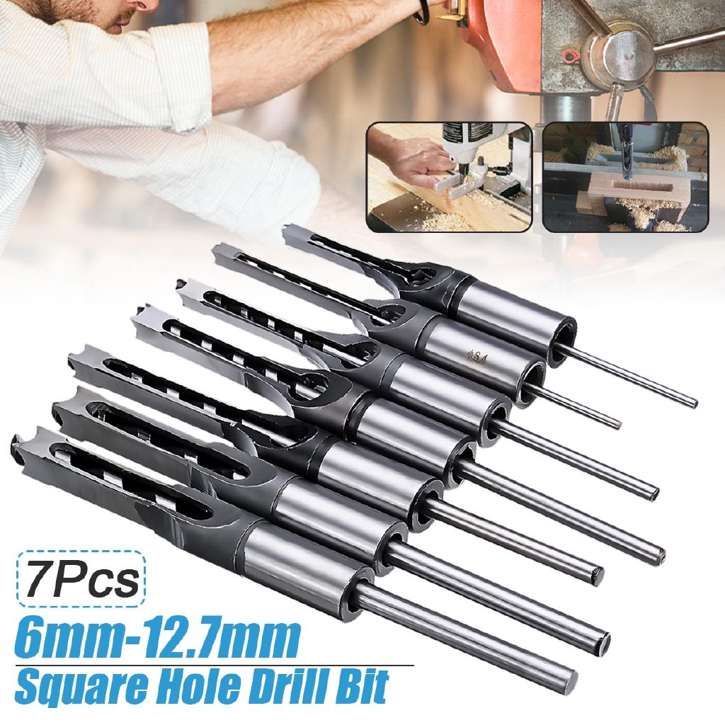 6-12.7mm HSS Square Hole Mortiser Drill Bit Saw Mortising Chisel Woodworking Electric Drill Tools 6-12.7mm 7pcs