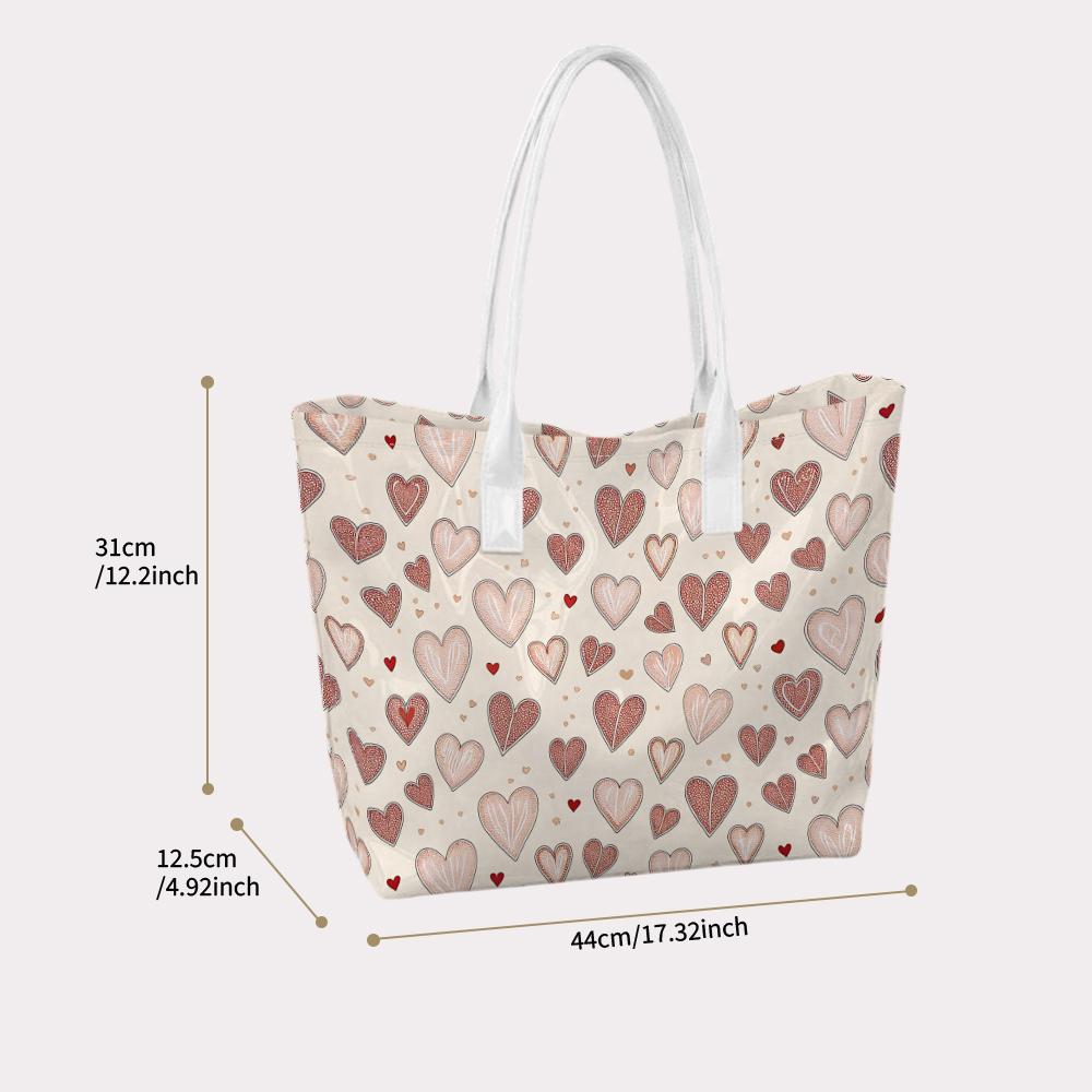 Sweet Heart Print Tote Bag Fashion Casual Ladies Daily Shoulder Handbag Portable Shopping Purse for Women