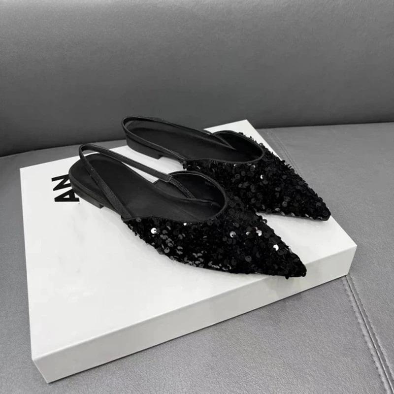 Fashion 2025 New Summer Women Cover Toe Sandals Fashion Sequin Slip On Shoes Ladies Elegant Party Dress Flats Sandalias