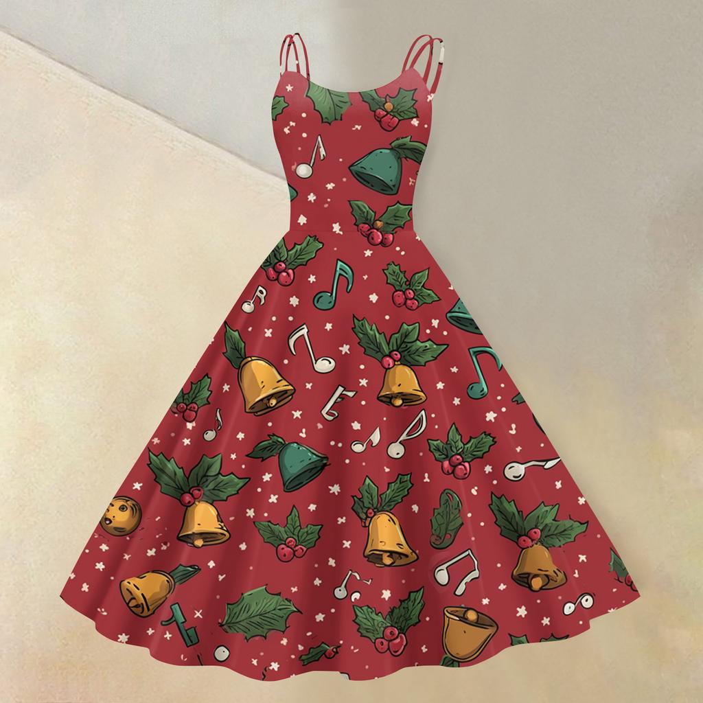 Women's Christmas Print Sexy Off-the-Shoulder Punk Retro Dress