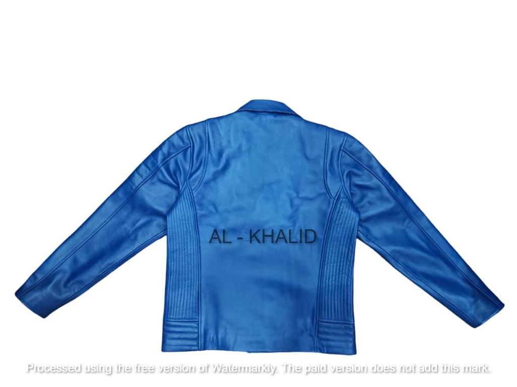 Men's Genuine Soft Lambskin Leather Jacket Blue Handmade Motorcycle Biker Jacket