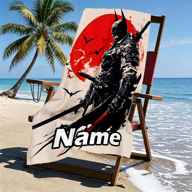 Custom Name Personalized Batman Print Beach Towel, for Trip Camping Beach Party Home Decor, Birthday Gift for Family & Friends