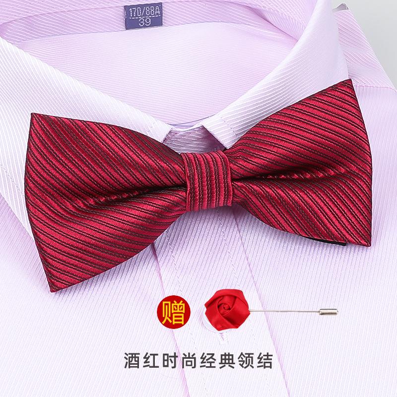Men'S Korean Banquet Groom Wedding Best Man British Bow Tie Brooch Set Burgundy Bow Red Bow Tie
