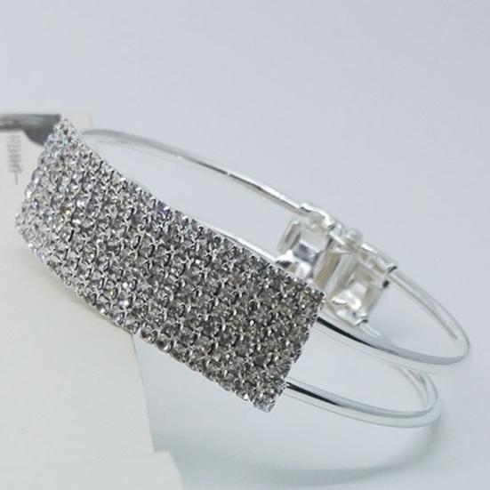 Luxury Full Rhinestone Inlaid Hollow Band Cuff Bangle Bracelet Women Jewelry