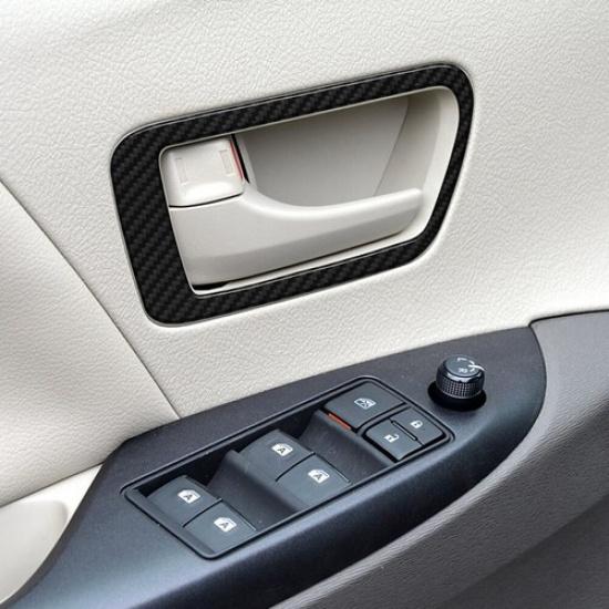 2Pcs Carbon Fiber Interior Front Door Handle Cover Trim For Toyota Sienna