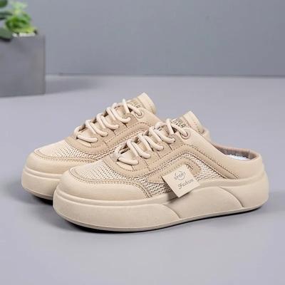 2025Summer New Arrival Designer Women Half Slipper Baotou Mesh Breathable Casual Flats Mules Luxury Comfortable Platform Walking