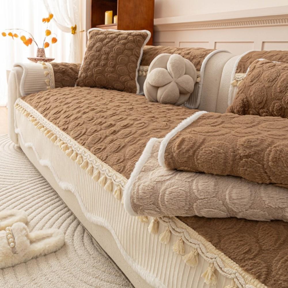 Universal Pad For Irregular Patchwork Thicken Sofa Backrest Winter French Chenille Premium Non-Slip Tassel Sofa Cushion Cover
