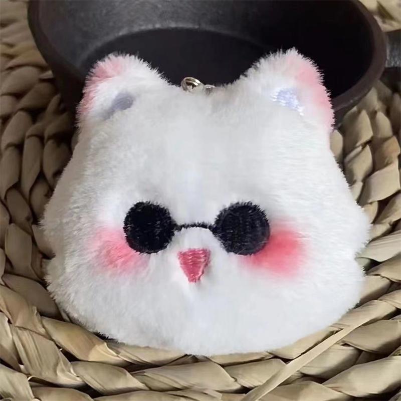 Kawaii Q-Version Anime Squeaky Cat Ball Keychain Cartoon Plush Doll Pendant Keyring Cute Toys Anime Peripheral Fans Gifts