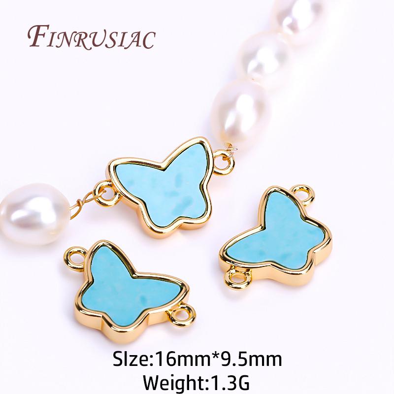 18K Real Gold Plated Turquoise Geometry Pendants For Necklace Making,High Quality Connector Pendants DIY Accessories Wholesale