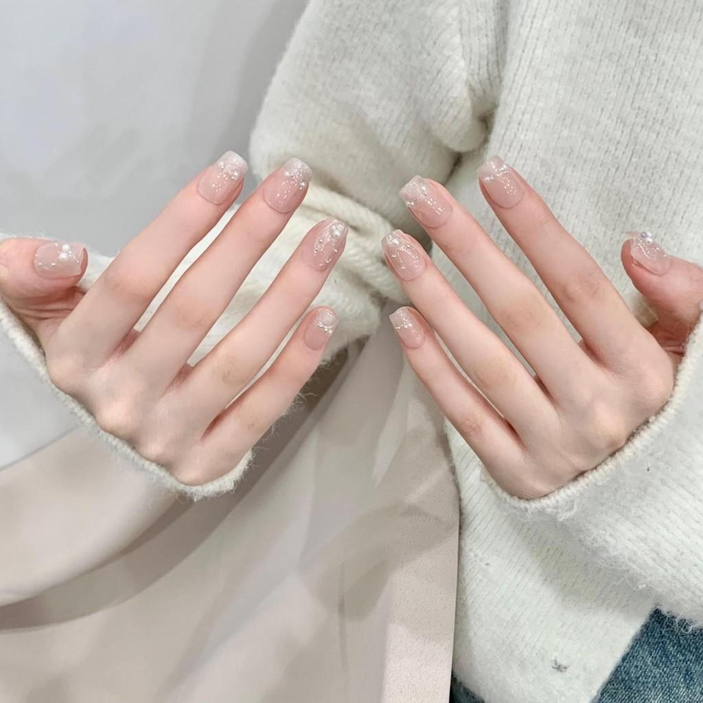 Unghie artificială FĂCUTĂ MÂNĂ Coada de sirenă Perla Ochi de pisică francez Unghii scurte pentru fototerapie Unghii false Unghii reutilizabile și detașabile