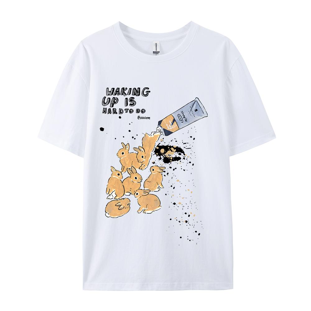 American Retro Rabbit Print Short Sleeved T-shirt For Women Men In Harajuku Lazy Style Pure Cotton Versatile Round Neck Tee