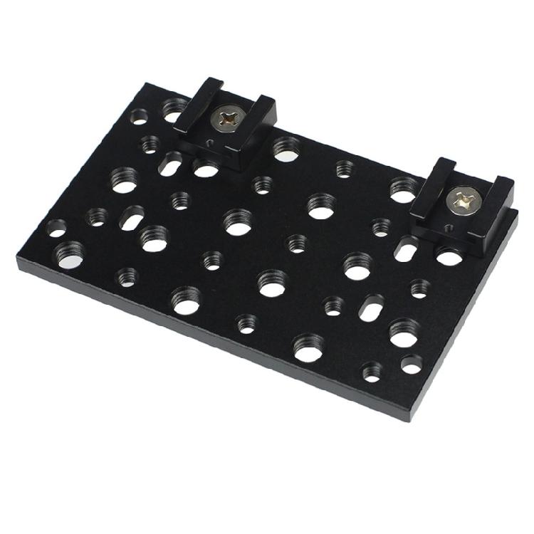 1/4 in and 3/8 in Mount Hole Camera Plate with Two Cold Shoe Holders, Metal Expansion Mount for Camera Support Arms and Extra Video Gear