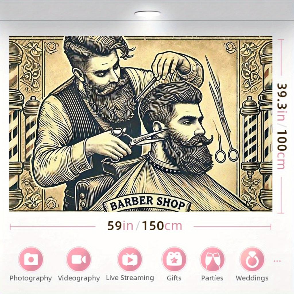 2D flat design 1-piece vintage barber shop theme party backdrop suitable for birthdays and weddings