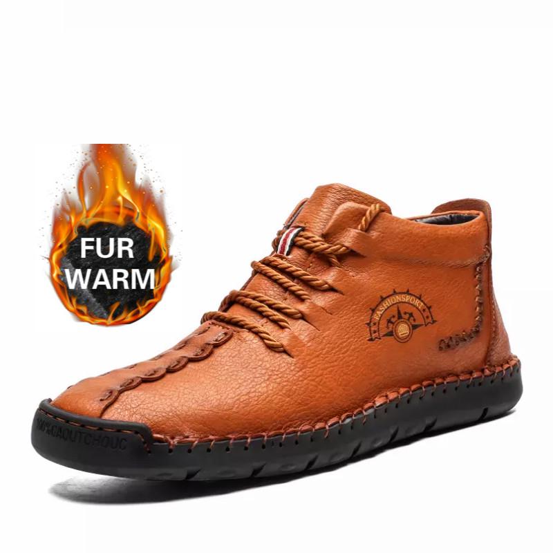 Podzim Zima Pánské Kožené Boty Plyšové Teplé Nepromokavé Sněhule Venkovní Motocyklové Boty Pánské Kotníkové Boty