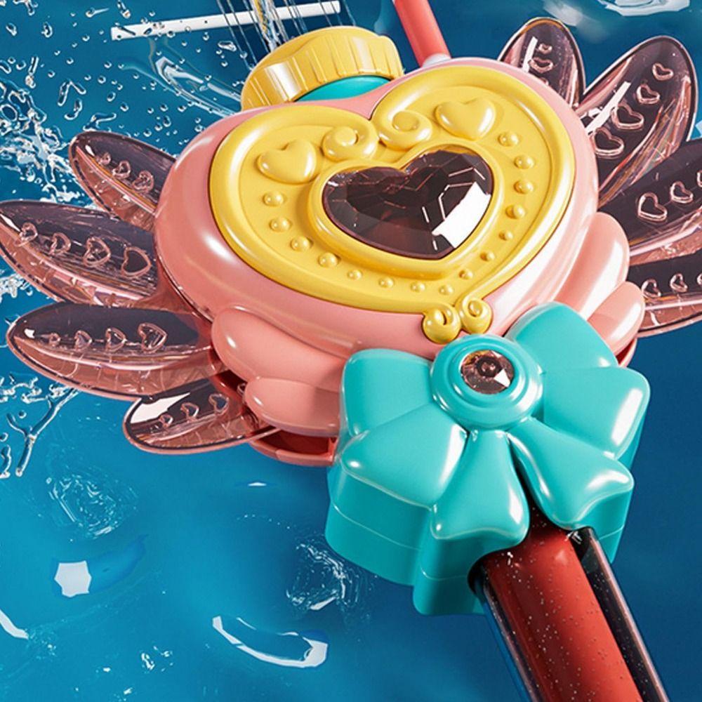 Colorful Lights Kids Water Gun Multi Hole Spray Heart And Wing Magic Wand Toy Rotating Nozzle Princess Style Fairy Water Blaster
