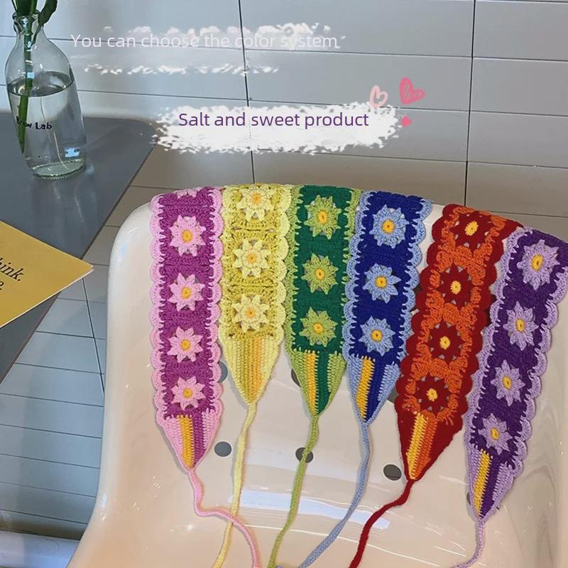 Charming Handmade Wool Knit Headscarf for Women - Floral Pastoral Style Headband