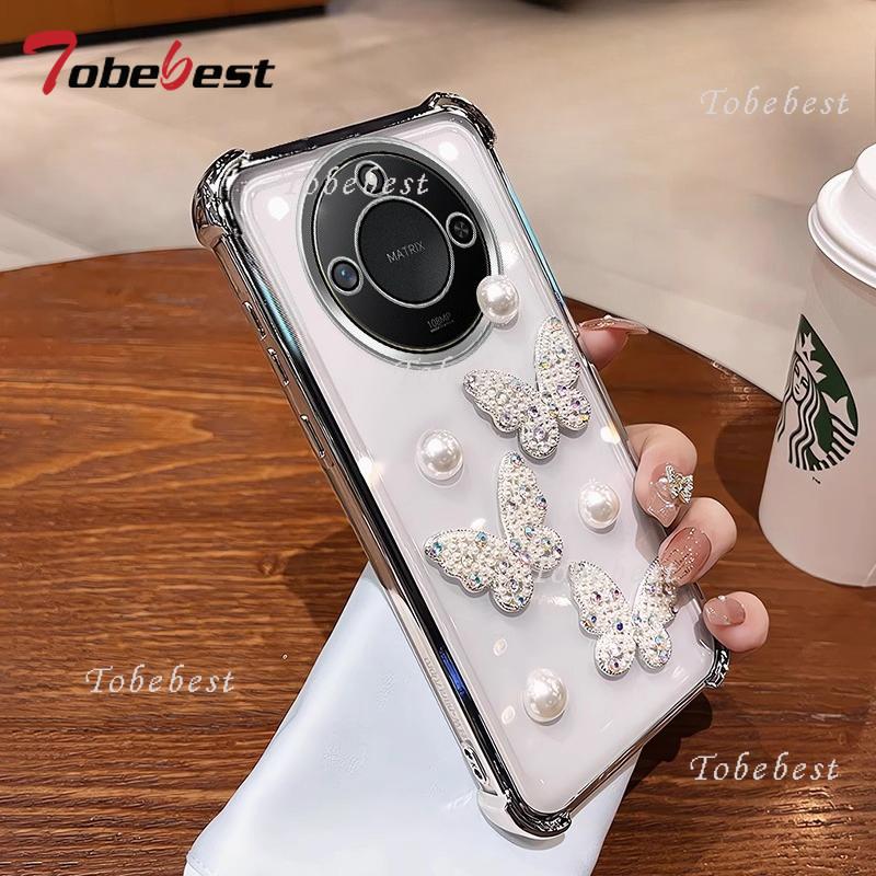 3D Pearl Butterfly Shockproof Plating Silicone Case for Huawei Honor X70i X60 X60i X50 X50i X40 X40i X30i Pro X9A X9B X8B X8C
