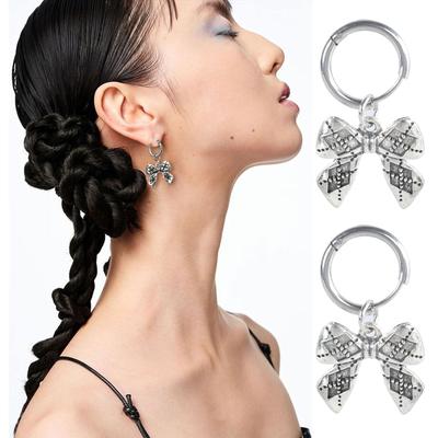 Fashion Dangle Earrings Small Hoop Earrings Sweet Cool Metal Bowknot Pendant Earrings Statement Jewelry for Women Girl