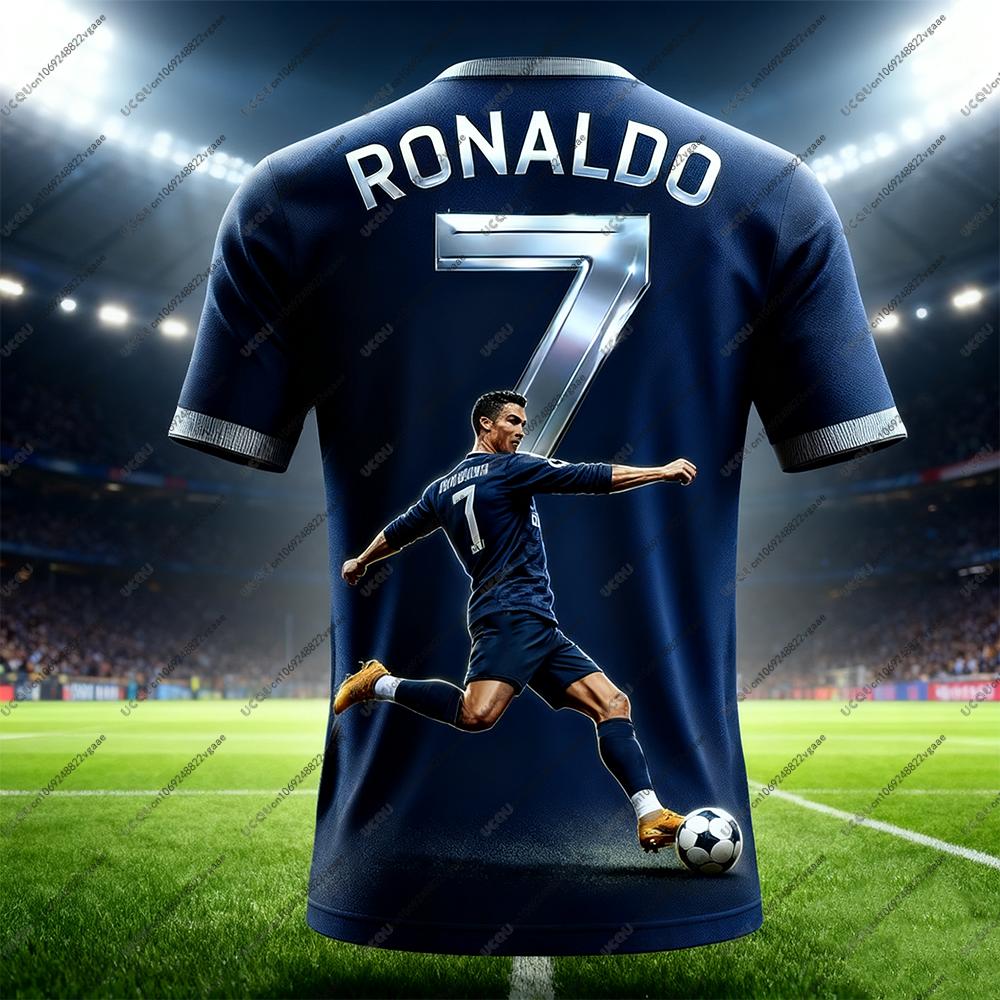 Sèche Rapidement Maillot de Football T-shirt Homme Enfant Garçon Haut Street Garçon Sport Graffiti Cristiano Ronaldo 7 Cadeau Haut Football Décontracté T-shirt