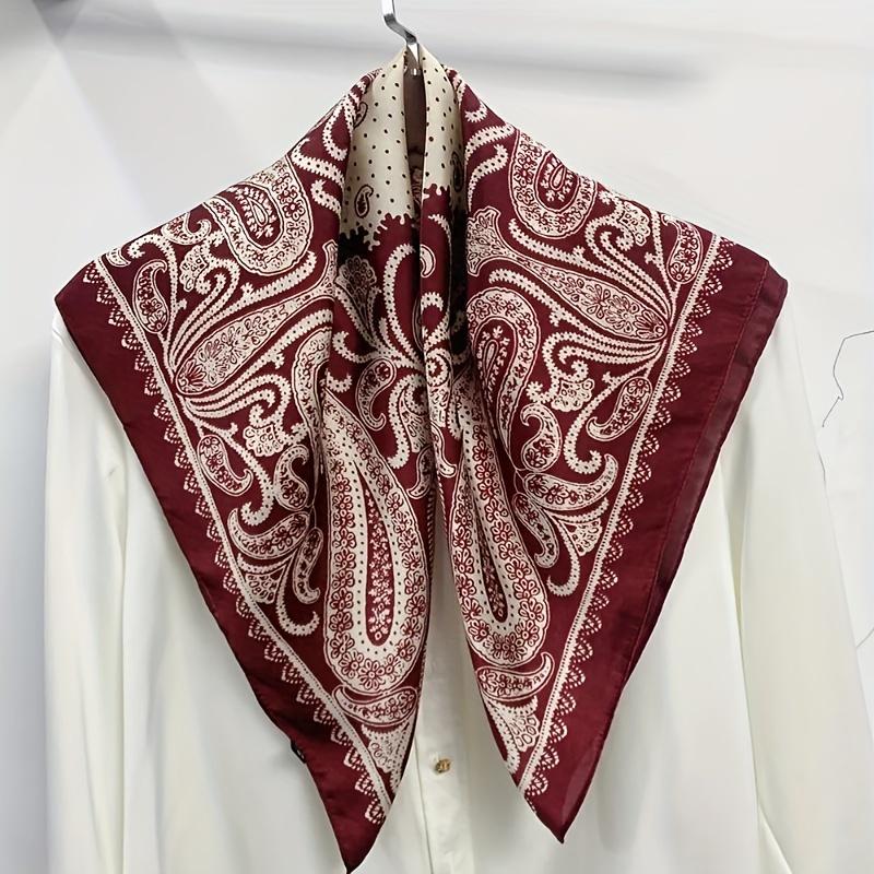 Novo Lenço Quadrado Pequeno com Estampa Paisley Lenço de Pescoço Fino de Cetim Macio Similar à Seda Estilo Maduro Protetor Solar Lenço de Cabeça Para Mulheres