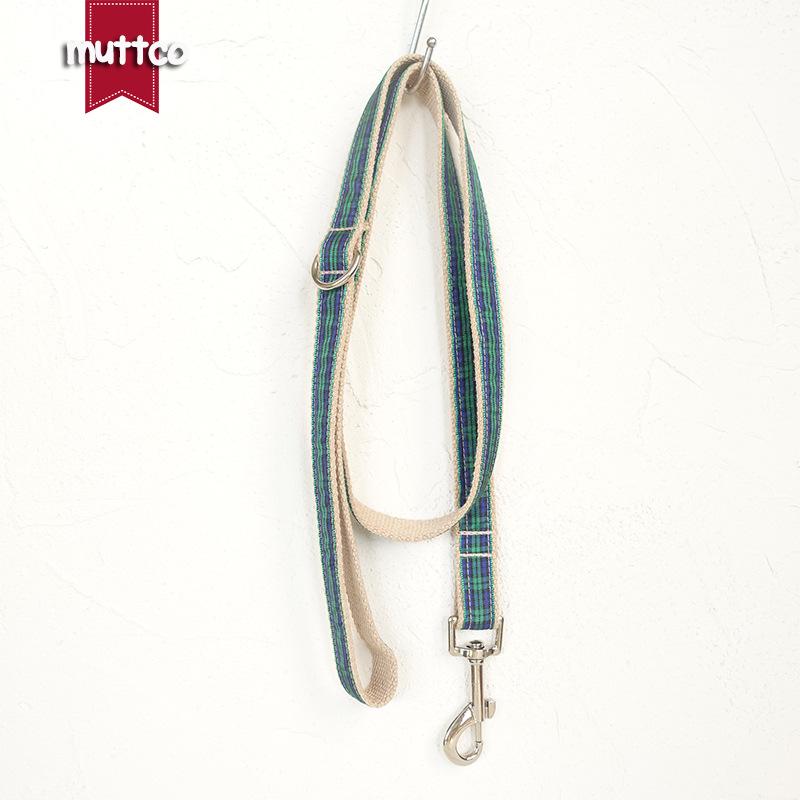 MUTTCO Personalized Green Plaid Dog Collar and Leash for Small to Medium Dogs Large