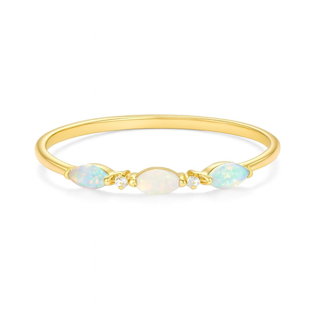 Women’s Dainty Opal Ring In Gold Plated Band – Marquise Opal Stones with CZ Accents, Delicate Stacking Jewelry Gift for Her