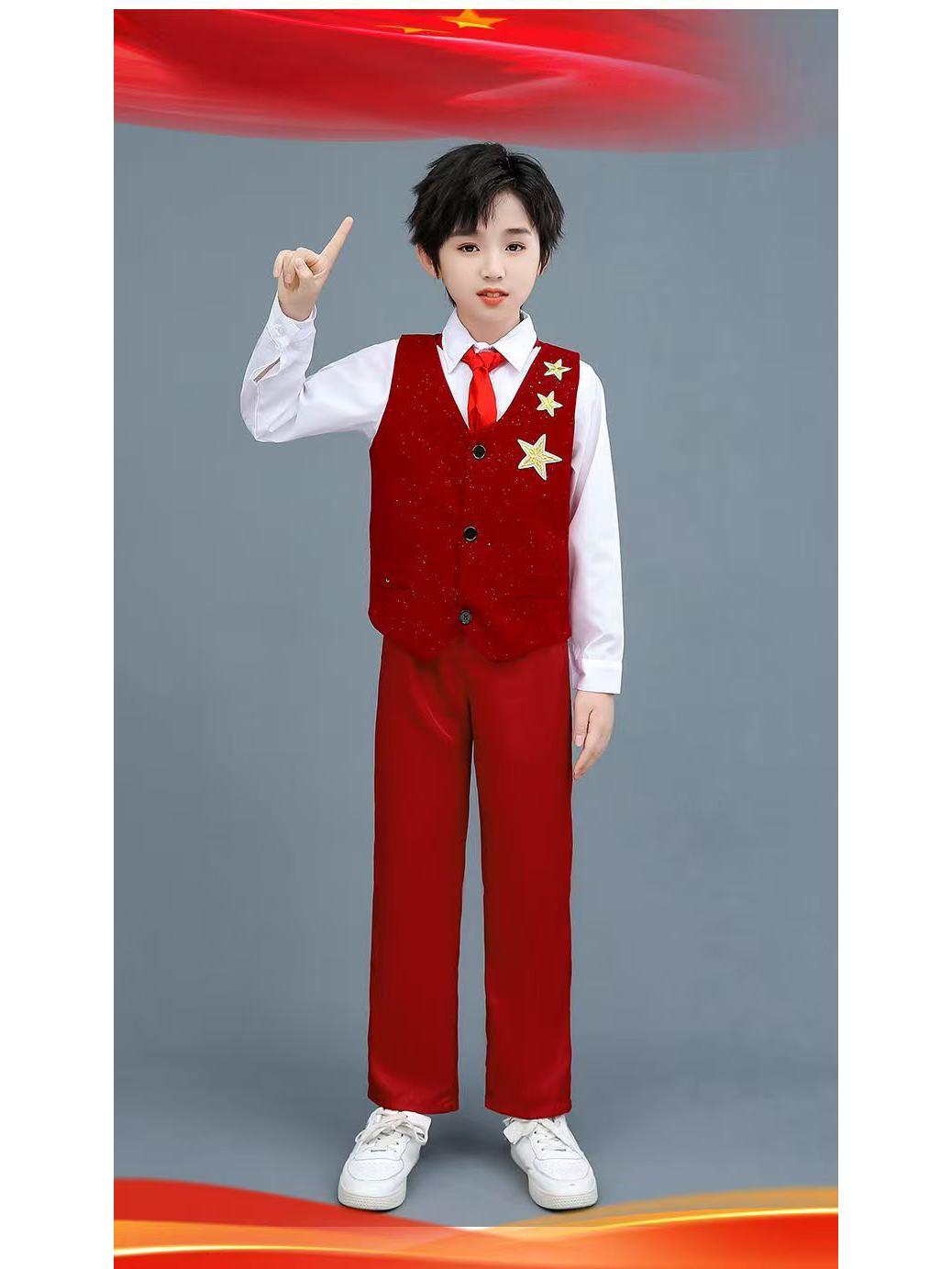 

Red Patriotic Children s Choir Costume – National Day Girls Chinese Style Performance Vest 140 cm