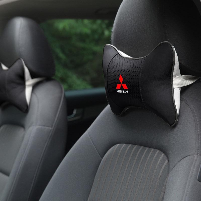 Car Neck Pillows Both Side Pu Leather Headrest Head Pain Relief Car Pillow For Mitsubishi ASX I200 Outlander Pajero Eclipse Lancer