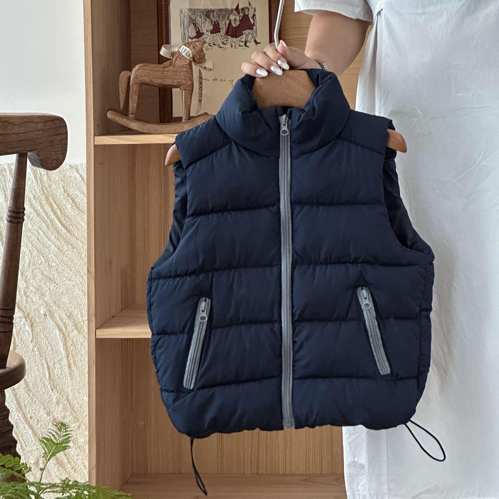 

Children s Solid Color Stand-up Collar Down Vest - Warm Fashion Outerwear for Boys and Girls 100cm темно-синий