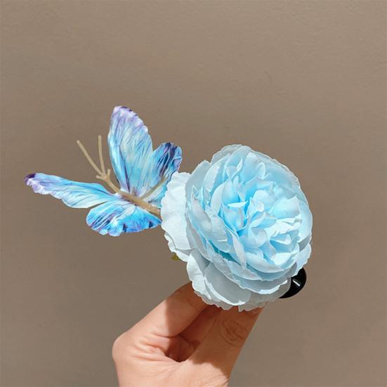 Butterfly Hair Clip Artificial Peony Flower with Acrylic Crocodile Clip Flower Hair Barrette for Beach Vacation Party Dress-up