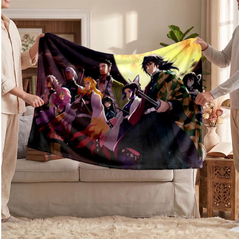 Demon Slayer Printed Flannel Blanket, Skin Friendly Warm Throw for Indoor Couch Bed Daily Use