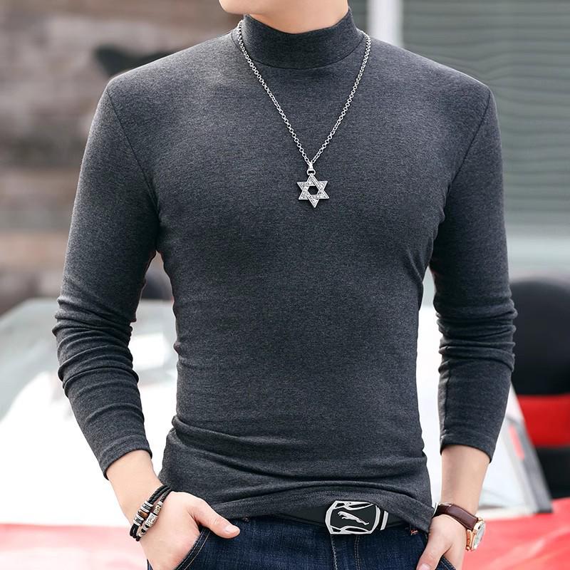 Herren Doppelseitiges Thermoshirt aus Deutschem Samt - Einfarbig, Lange Ärmel, Halboher Kragen