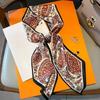Luxury Belt Print Long Silk Scarf For Women Soft Neck Scarf Shawl Elegant Neckerchief Bandanas Paisley Print Hijab Bag Ribbon