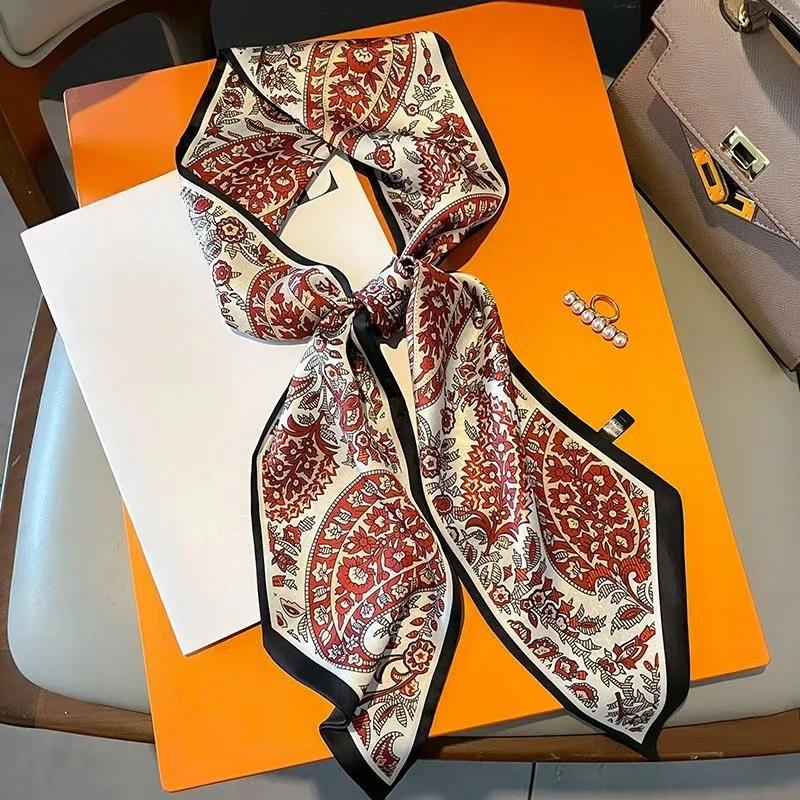 Luxury Belt Print Long Silk Scarf For Women Soft Neck Scarf Shawl Elegant Neckerchief Bandanas Paisley Print Hijab Bag Ribbon