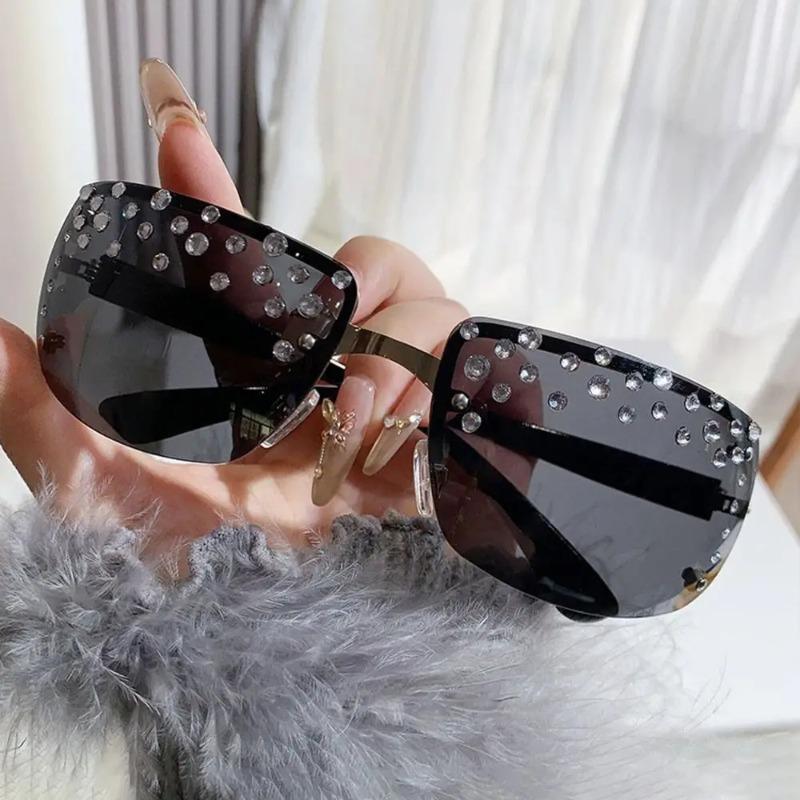 Stylish Rimless Rectangle Diamond Sunglasses for Women Brand Designer Trendy Y2K Sun Glasses Outdoor Vacation Fashion Shade