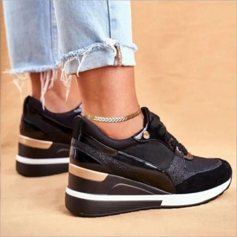 New Big Size Women Breathable Lace-Up Casual Sneakers Outdoor Lightweight Sneakers Women Walking Anti-Slip Platform Shoes