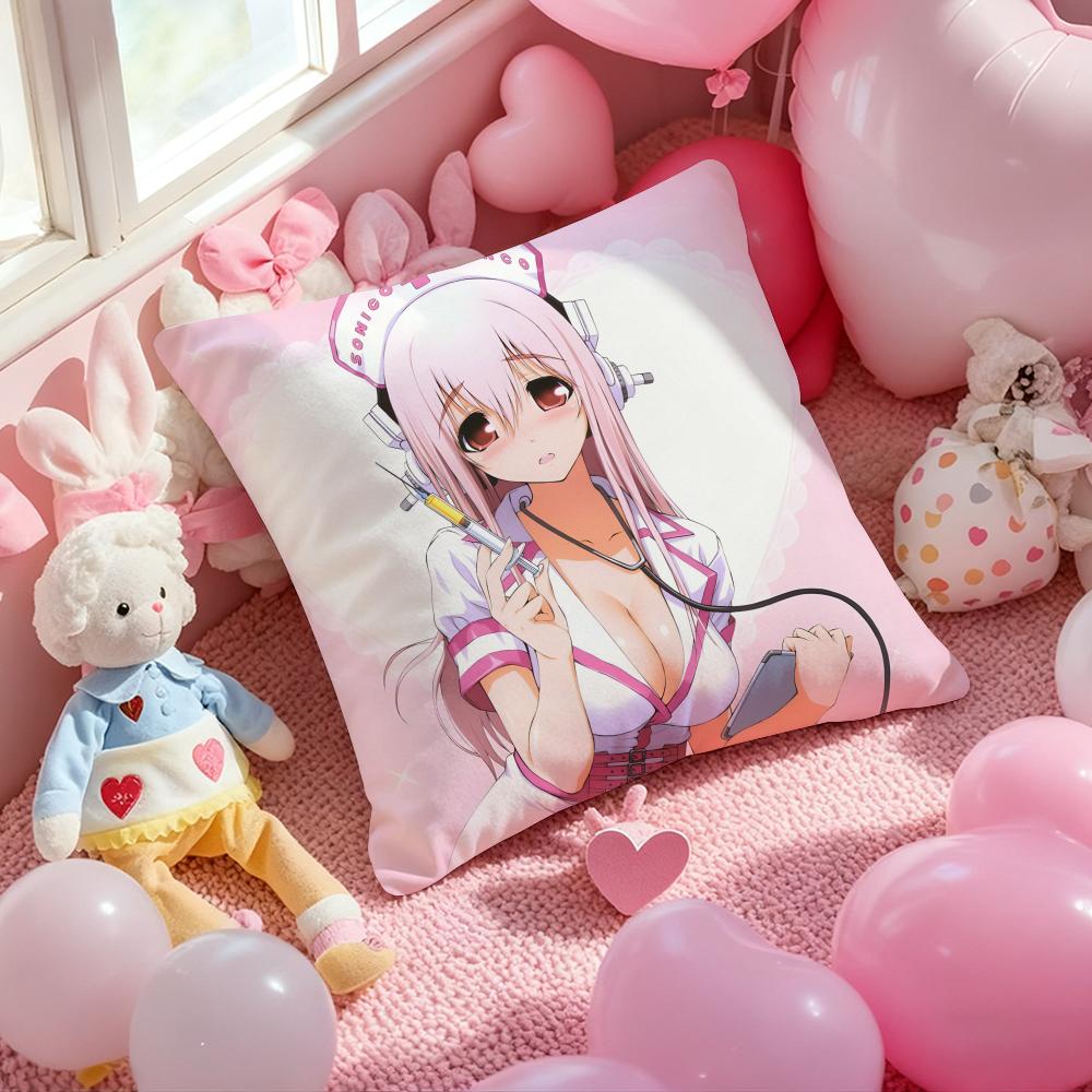 Anime Super Sonico Manga Classic Cushion Cover Pattern Printed Pillowcase for Living Room Sofa Cushion Cover & Bedroom Decor